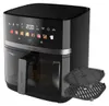 A black air fryer with a digital display and accessories. Podgląd zdjęcia produktu
