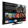 A television screen displaying a streaming service interface with movie posters and app icons. Produktbild-Vorschau
