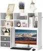 A white bookshelf unit with various decorative items and a computer monitor. Podgląd zdjęcia produktu