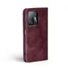 A burgundy flip cover phone case for a Xiaomi 11T / 11T Pro is shown from the side. Produktbild-Vorschau