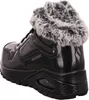 A black Skechers boot with a gray and black fur trim is shown from the back-left side against a white background. Voir les images du produit