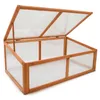 A wooden cold frame with a clear lid, shown with the lid open. Produktbild-Vorschau