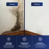 A split image showing a wall before and after mold removal, with descriptive text and icons below. Produktbild-Vorschau