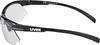 A side view of black sports sunglasses with clear lenses. Produktbild-Vorschau