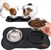 Ecuelle double pour chiens et chats avec tapis antidérapant Voir les images du produit 1