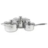 A set of three stainless steel pots with glass lids, arranged on a white background. Náhled obrázku produktu