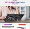 A person's hands are holding a black phone case with a metal ring kickstand on a wooden table. Anteprima dell’immagine prodotto