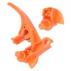 A close-up view of an orange plastic throttle lever for a lawnmower, with a magnified inset showing a detail of the lever's tip. Produktbild-Vorschau