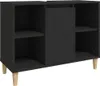 A black cabinet with wooden legs against a white background. Voir les images du produit