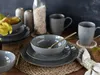 A table setting with stoneware dishes, mugs, and pears. Náhľad obrázku produktu
