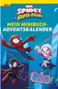 Three cartoon characters, Spidey, Ghost-Spider, and Miles Morales, are depicted in action poses against a blue cityscape background. A red and white sign with text is also visible. Produktbild-Vorschau