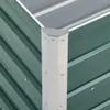 A close-up view of the corner of a green metal raised garden bed, showing the galvanized steel corner post and the corrugated metal panels. Náhľad obrázku produktu