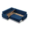 A dark blue sectional sofa with storage compartments open, shown from a slightly elevated angle against a white background. Produktbild-Vorschau