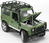 A green toy Land Rover Defender with its hood open, showing the engine detail. It has a roof rack and snorkel. Produktbild-Vorschau
