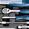 A close-up view of a tool kit, showcasing various wrenches and sockets within a black case. Produktbild-Vorschau
