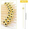 Houten cocktailprikkers met gouden kralen, 4,7 inch lang, Productafbeelding-voorbeeld 2