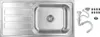 A stainless steel kitchen sink with a drainboard and accessories laid out next to it. Produktbild-Vorschau