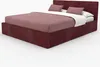 A burgundy upholstered bed with a headboard, two pillows, and a duvet on a white background. Podgląd zdjęcia produktu