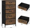 A tall, narrow dresser with five drawers, shown with close-up views of two of the drawers and their dimensions. Produktbild-Vorschau