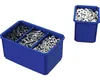 Two blue plastic organizers filled with hardware, one with three compartments and the other with one. Náhled obrázku produktu