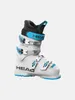 A white ski boot with blue accents and black lining, shown from the side against a white background. Produktbild-Vorschau