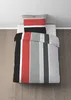 A duvet cover and pillowcase set with a striped pattern, laid out on a bed. Produktbild-Vorschau