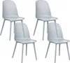Four light blue plastic chairs are arranged on a white background. Náhled obrázku produktu