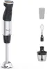 A Moulinex hand blender with its accessories, including a whisk and a chopper, displayed against a white background. Produktbild-Vorschau
