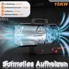 A diagram showing the internal workings of a gas heater with airflow indicated by blue arrows. Produktbild-Vorschau