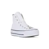 A white Converse Chuck Taylor All Star high-top sneaker with a platform sole is shown against a white background. Voir les images du produit