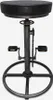 A studio shot of a bar stool with a black seat and a metal base. Produktbild-Vorschau