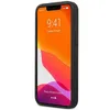 A black iPhone case is shown from the side, with the phone screen displaying the lock screen. Produktbild-Vorschau