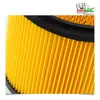 A close-up view of a yellow pleated filter with a black rubber seal. Produktbild-Vorschau