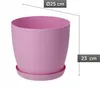 A pink flower pot with a saucer, with dimensions indicated by text overlays. Anteprima dell’immagine prodotto