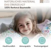 A young girl smiling, with text and icons overlayed on the image. Produktbild-Vorschau