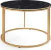 A round coffee table with a black marble top and gold metal legs, shown against a white background. Produktbild-Vorschau