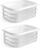 Two stacks of clear plastic food storage containers with white lids, shown from a slightly elevated side angle against a white background. Produktbild-Vorschau