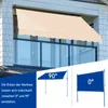 A balcony awning is shown extended from a building, with diagrams illustrating its adjustable corner angles. Náhľad obrázku produktu