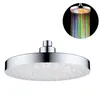 A close-up of a modern LED shower head with water flowing, showing colorful lights. Produktbild-Vorschau
