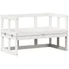 A white wooden garden bench with a corner extension, shown from the front. Náhled obrázku produktu