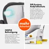 A collage of images and text highlighting features of a child car seat. Produktbild-Vorschau