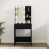 A black vanity table with a lighted mirror and shelves, set against a white wall. Produktbild-Vorschau
