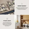 A collage of images showing bedding, care instructions, and a laundry room. Produktbild-Vorschau