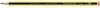 A close-up view of a yellow pencil with black text printed on it. Voir les images du produit