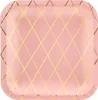 6 Pappteller, rosa mit goldenem Gitter Muster, quadratisch Produktbild-Vorschau 1