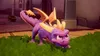 A purple dragon character is shown in a grassy area with stone structures in the background. Produktbild-Vorschau
