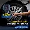 A person is using a torque wrench to tighten a lug nut on a car wheel. The image highlights the precision and adjustable range of the tool. Anteprima dell’immagine prodotto