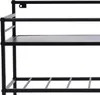 A close-up view of a black metal wine rack with three shelves, mounted on a white background. Náhled obrázku produktu