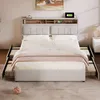 A bedroom scene featuring a bed with storage drawers and a headboard with integrated charging capabilities. Náhled obrázku produktu