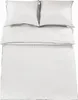 A top-down view of a white duvet cover and two pillowcases with blue trim, laid out flat on a white background. Produktbild-Vorschau